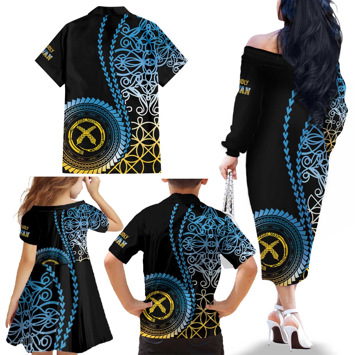 Proudly Ni-Van Sandroing Inspired Family Matching Off The Shoulder Long Sleeve Dress and Hawaiian Shirt Sanma Classic Style LT7 - Polynesian Pride
