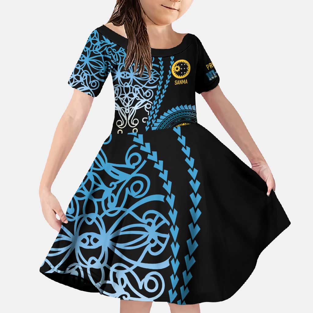 Proudly Ni-Van Sandroing Inspired Family Matching Short Sleeve Bodycon Dress and Hawaiian Shirt Sanma Classic Style LT7 Daughter's Dress Colorful - Polynesian Pride
