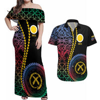 Proudly Ni-Van Sandroing Inspired Couples Matching Off Shoulder Maxi Dress and Hawaiian Shirt Shefa Classic Style LT7 Colorful - Polynesian Pride