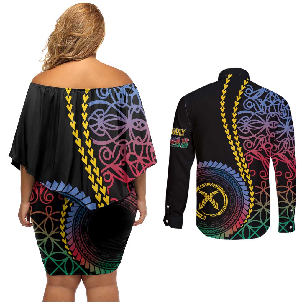Proudly Ni-Van Sandroing Inspired Couples Matching Off Shoulder Short Dress and Long Sleeve Button Shirt Shefa Classic Style LT7 - Polynesian Pride