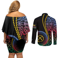 Proudly Ni-Van Sandroing Inspired Couples Matching Off Shoulder Short Dress and Long Sleeve Button Shirt Shefa Classic Style LT7 - Polynesian Pride