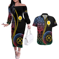 Proudly Ni-Van Sandroing Inspired Couples Matching Off The Shoulder Long Sleeve Dress and Hawaiian Shirt Shefa Classic Style LT7 Colorful - Polynesian Pride