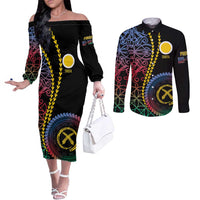 Proudly Ni-Van Sandroing Inspired Couples Matching Off The Shoulder Long Sleeve Dress and Long Sleeve Button Shirt Shefa Classic Style LT7 Colorful - Polynesian Pride