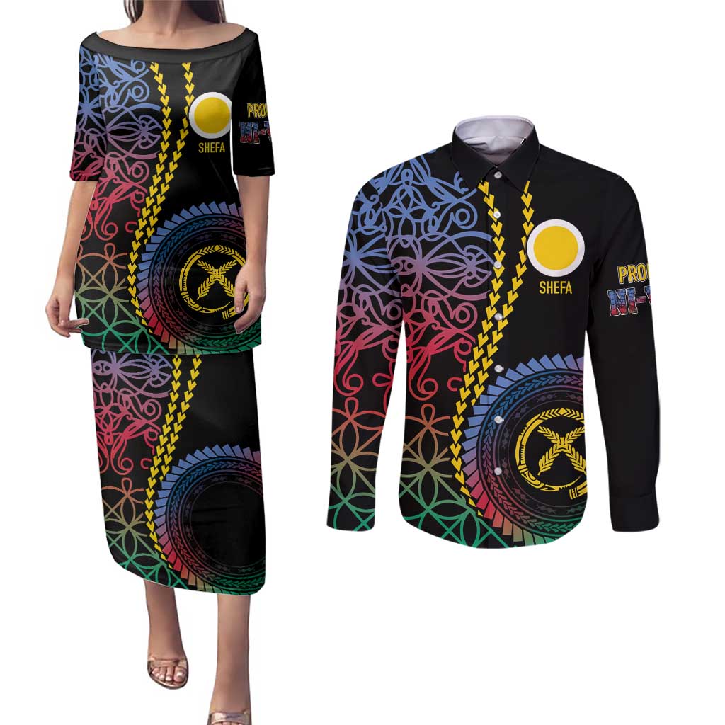 Proudly Ni-Van Sandroing Inspired Couples Matching Puletasi and Long Sleeve Button Shirt Shefa Classic Style