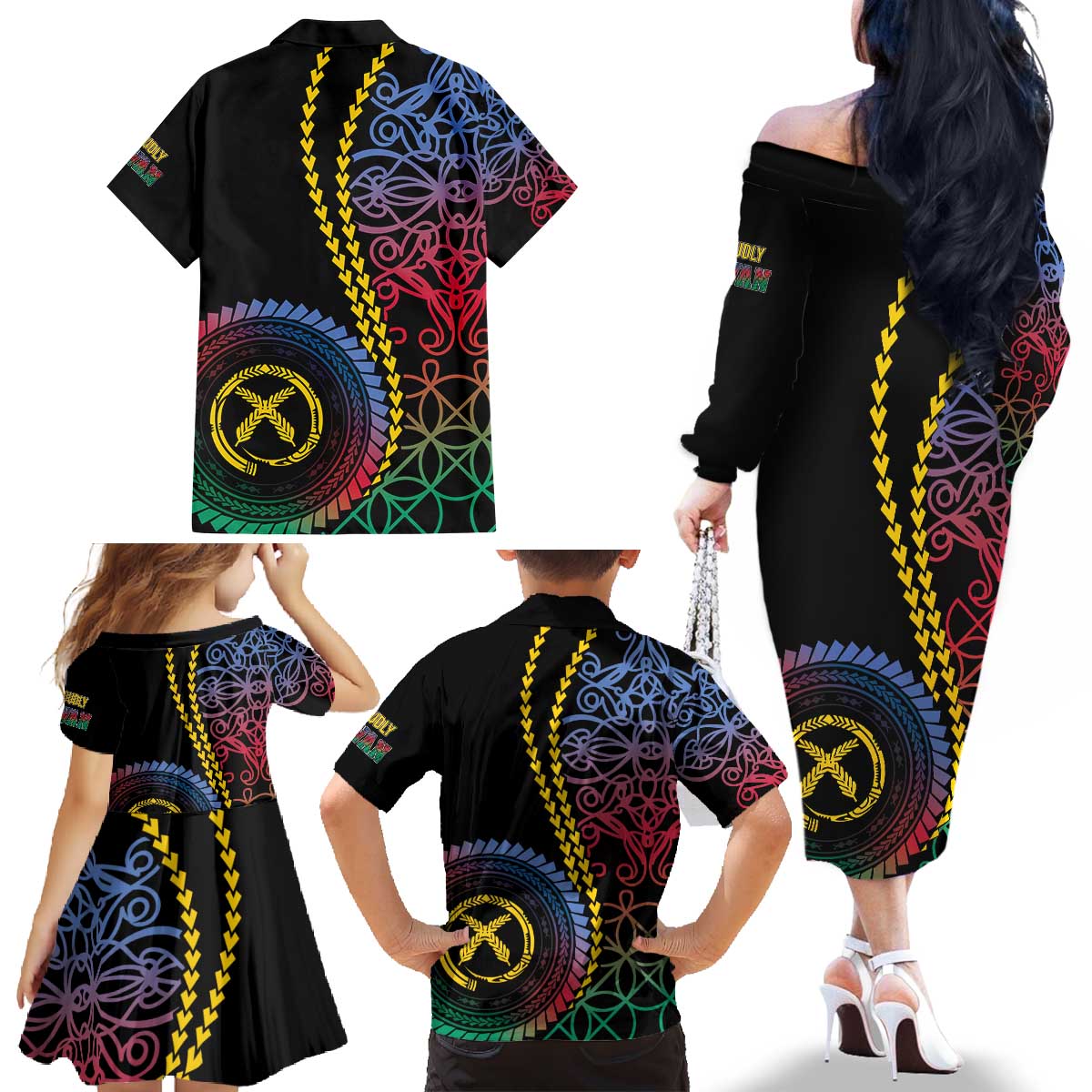 Proudly Ni-Van Sandroing Inspired Family Matching Off The Shoulder Long Sleeve Dress and Hawaiian Shirt Shefa Classic Style LT7 - Polynesian Pride