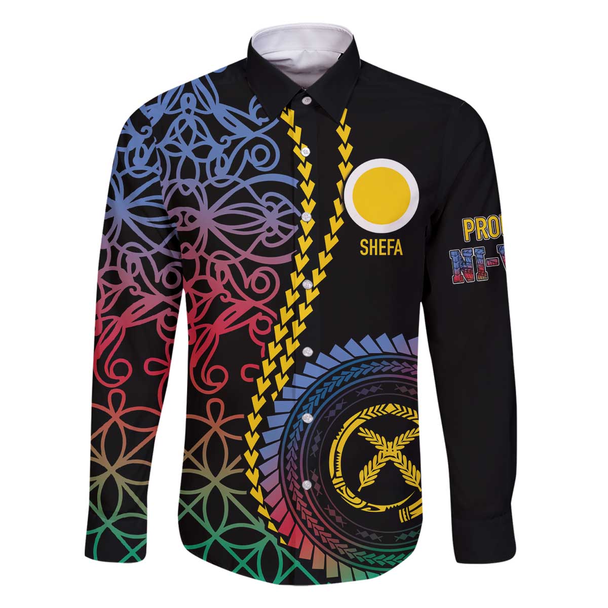 Proudly Ni-Van Sandroing Inspired Family Matching Off The Shoulder Long Sleeve Dress and Hawaiian Shirt Shefa Classic Style LT7 Dad's Shirt - Long Sleeve Colorful - Polynesian Pride