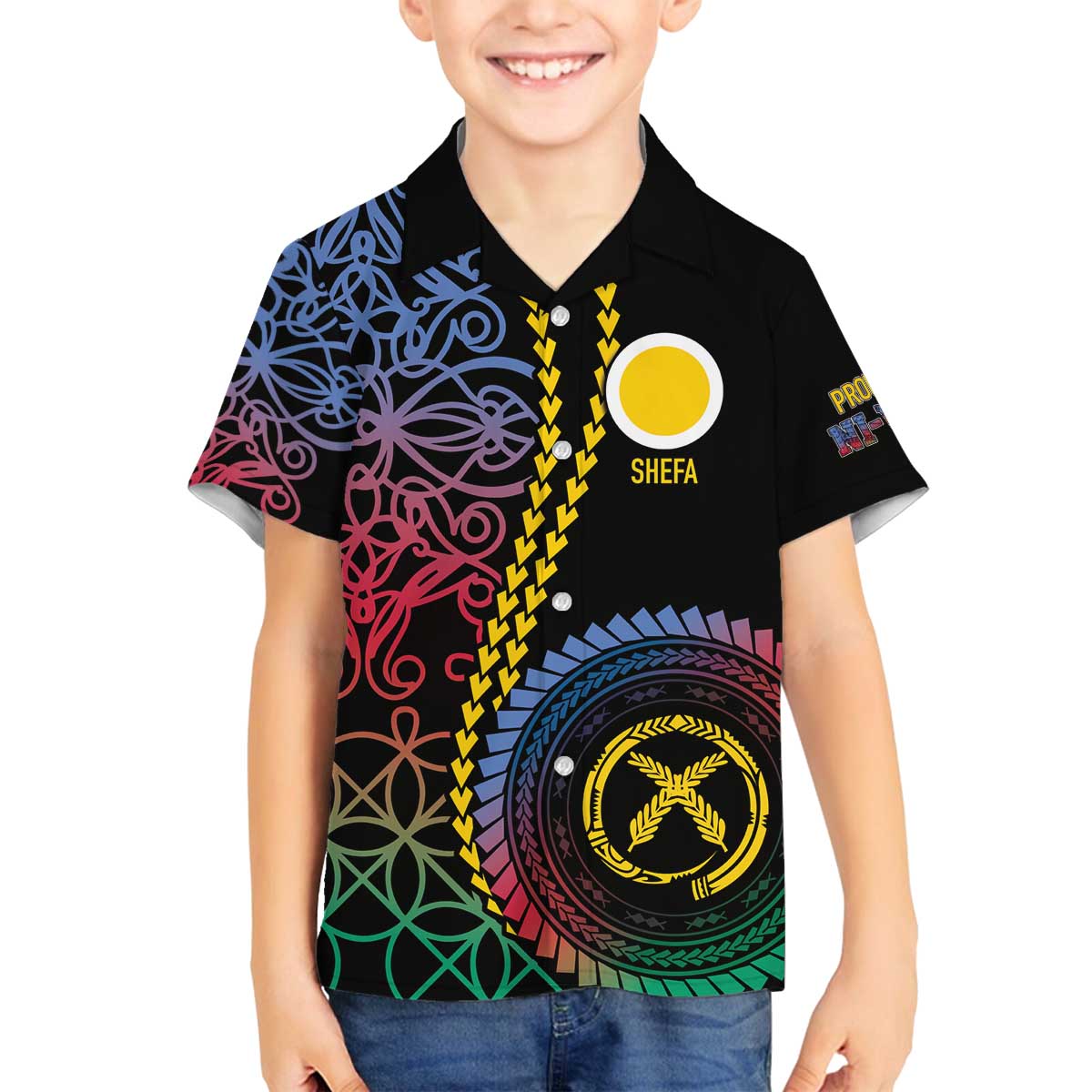 Proudly Ni-Van Sandroing Inspired Family Matching Off The Shoulder Long Sleeve Dress and Hawaiian Shirt Shefa Classic Style LT7 Son's Shirt Colorful - Polynesian Pride