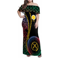 Proudly Ni-Van Sandroing Inspired Family Matching Off Shoulder Maxi Dress and Hawaiian Shirt Shefa Classic Style LT7 Mom's Dress Colorful - Polynesian Pride