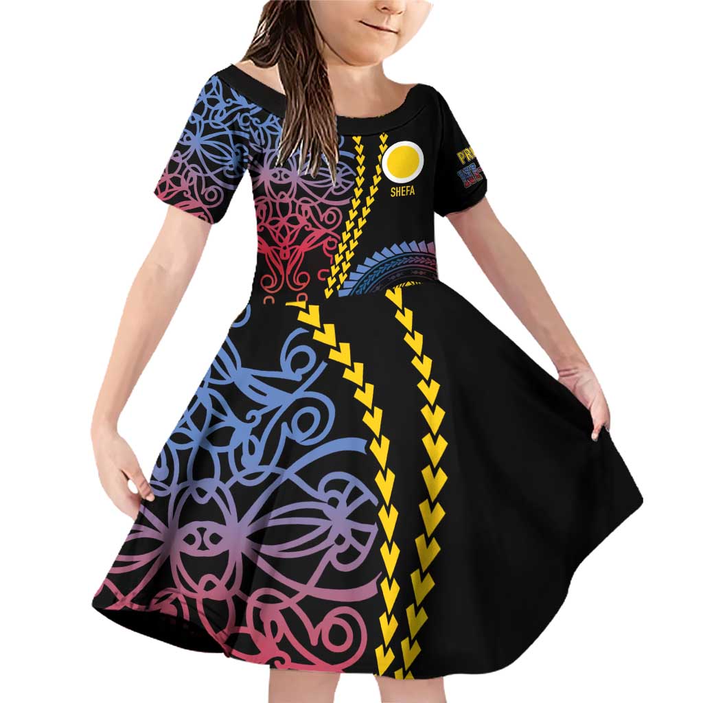 Proudly Ni-Van Sandroing Inspired Family Matching Off Shoulder Short Dress and Hawaiian Shirt Shefa Classic Style LT7 Daughter's Dress Colorful - Polynesian Pride
