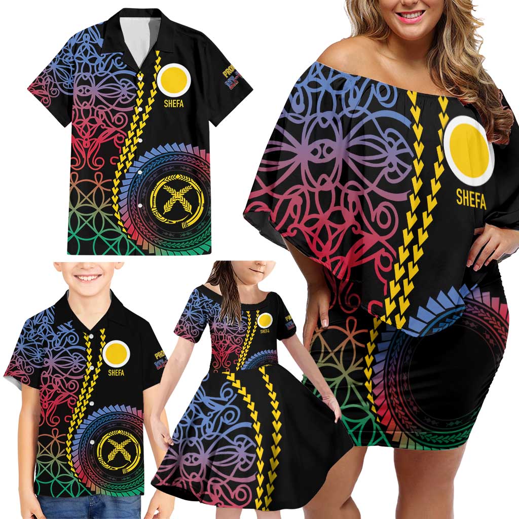 Proudly Ni-Van Sandroing Inspired Family Matching Off Shoulder Short Dress and Hawaiian Shirt Shefa Classic Style LT7 - Polynesian Pride