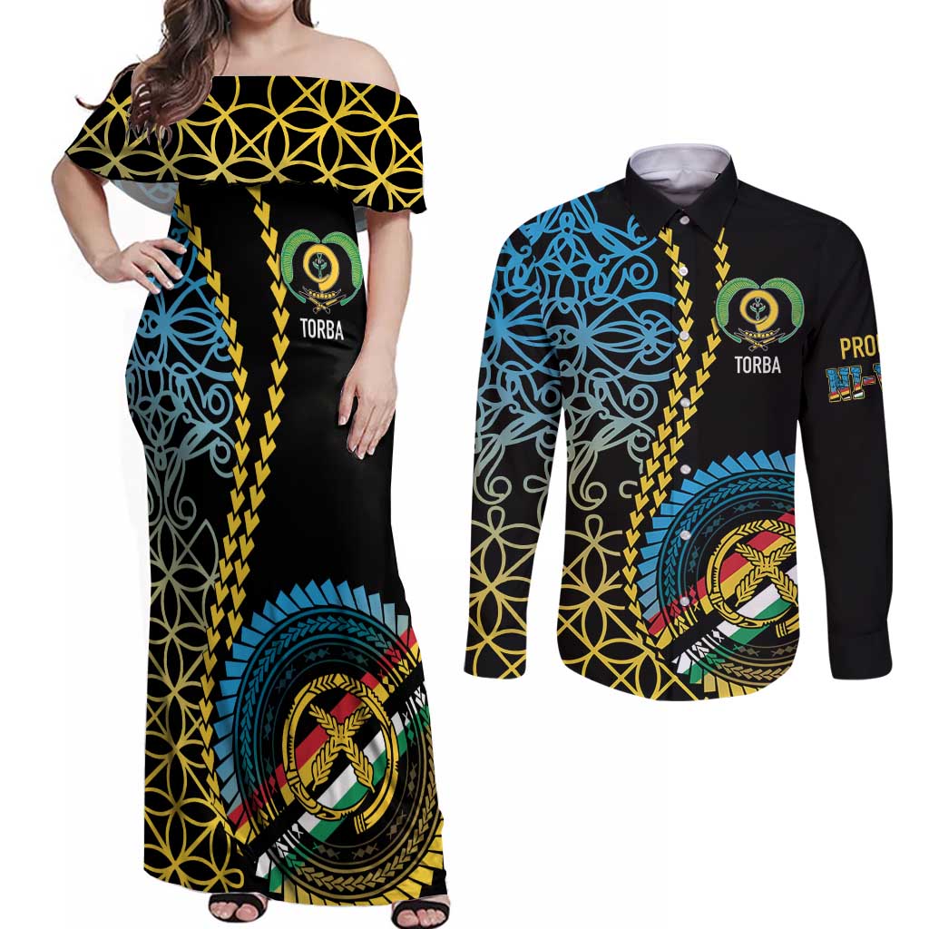 Proudly Ni-Van Sandroing Inspired Couples Matching Off Shoulder Maxi Dress and Long Sleeve Button Shirt Torba Classic Style LT7 Colorful - Polynesian Pride