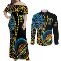 Proudly Ni-Van Sandroing Inspired Couples Matching Off Shoulder Maxi Dress and Long Sleeve Button Shirt Torba Classic Style LT7 Colorful - Polynesian Pride