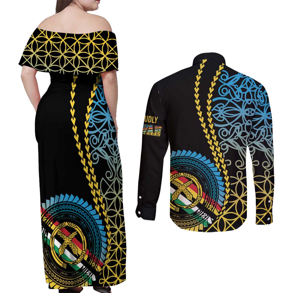 Proudly Ni-Van Sandroing Inspired Couples Matching Off Shoulder Maxi Dress and Long Sleeve Button Shirt Torba Classic Style LT7 - Polynesian Pride