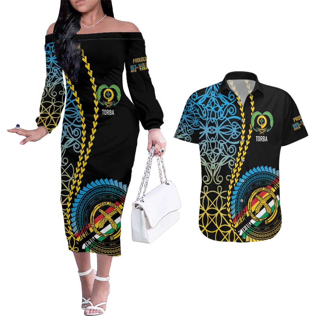 Proudly Ni-Van Sandroing Inspired Couples Matching Off The Shoulder Long Sleeve Dress and Hawaiian Shirt Torba Classic Style LT7 Colorful - Polynesian Pride