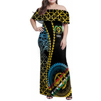 Proudly Ni-Van Sandroing Inspired Family Matching Off Shoulder Maxi Dress and Hawaiian Shirt Torba Classic Style LT7 Mom's Dress Colorful - Polynesian Pride