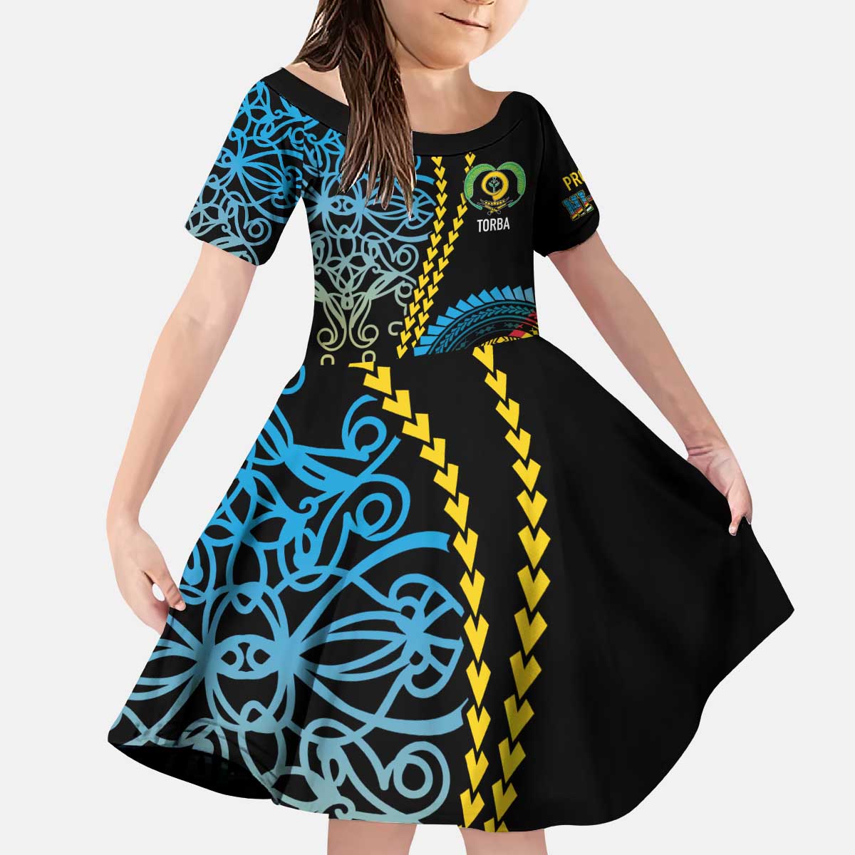 Proudly Ni-Van Sandroing Inspired Kid Short Sleeve Dress Torba Classic Style LT7 KID Colorful - Polynesian Pride