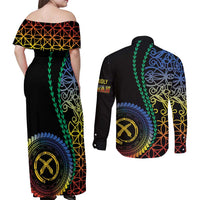 Proudly Ni-Van Sandroing Inspired Couples Matching Off Shoulder Maxi Dress and Long Sleeve Button Shirt Tafea Classic Style