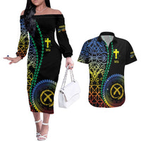 Proudly Ni-Van Sandroing Inspired Couples Matching Off The Shoulder Long Sleeve Dress and Hawaiian Shirt Tafea Classic Style LT7 Colorful - Polynesian Pride