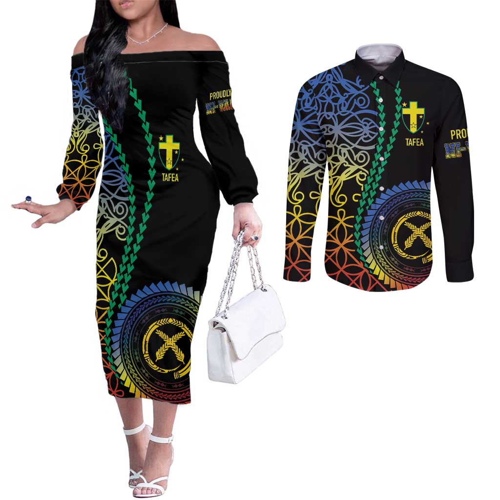Proudly Ni-Van Sandroing Inspired Couples Matching Off The Shoulder Long Sleeve Dress and Long Sleeve Button Shirt Tafea Classic Style