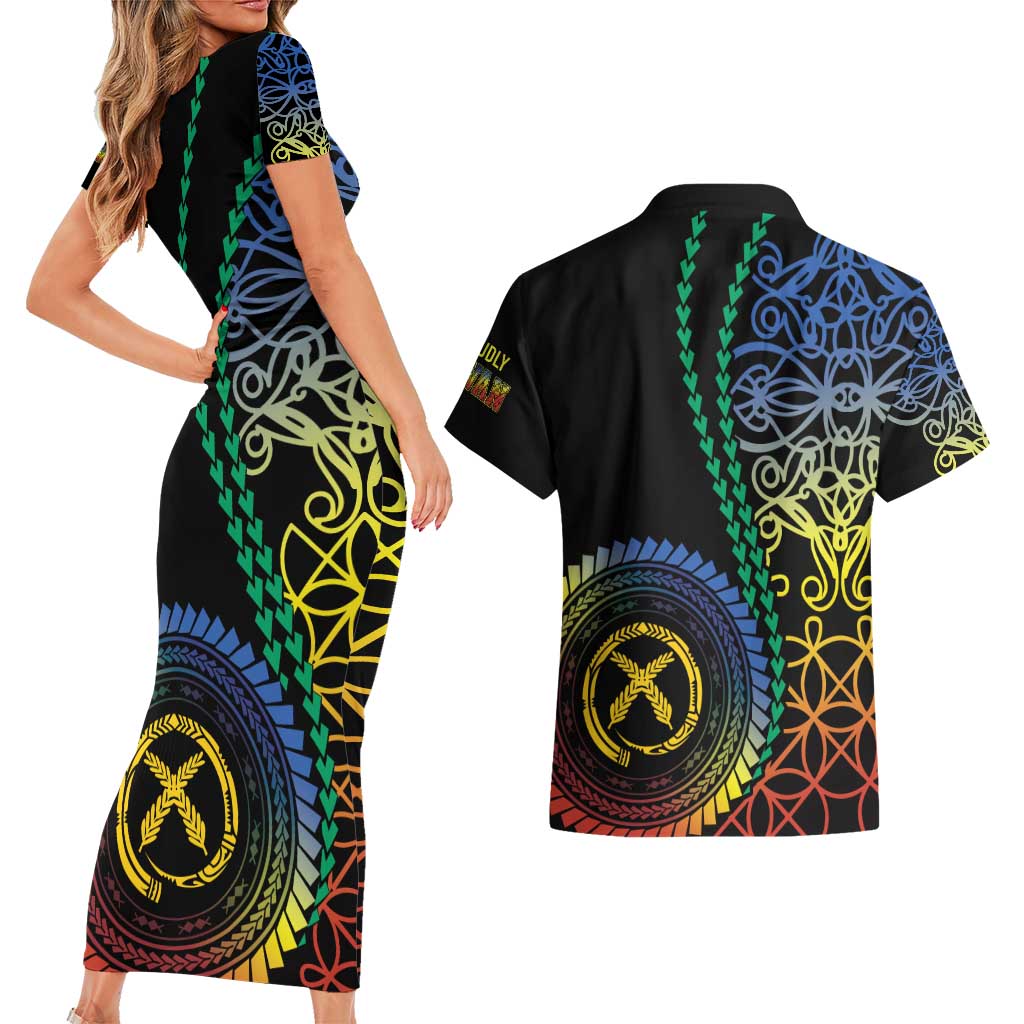 Proudly Ni-Van Sandroing Inspired Couples Matching Short Sleeve Bodycon Dress and Hawaiian Shirt Tafea Classic Style LT7 - Polynesian Pride