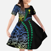 Proudly Ni-Van Sandroing Inspired Family Matching Off The Shoulder Long Sleeve Dress and Hawaiian Shirt Tafea Classic Style LT7 Daughter's Dress Colorful - Polynesian Pride