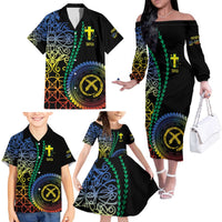 Proudly Ni-Van Sandroing Inspired Family Matching Off The Shoulder Long Sleeve Dress and Hawaiian Shirt Tafea Classic Style LT7 - Polynesian Pride