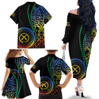 Proudly Ni-Van Sandroing Inspired Family Matching Off The Shoulder Long Sleeve Dress and Hawaiian Shirt Tafea Classic Style LT7 - Polynesian Pride