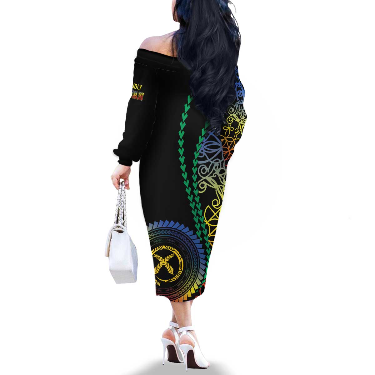 Proudly Ni-Van Sandroing Inspired Family Matching Off The Shoulder Long Sleeve Dress and Hawaiian Shirt Tafea Classic Style LT7 - Polynesian Pride