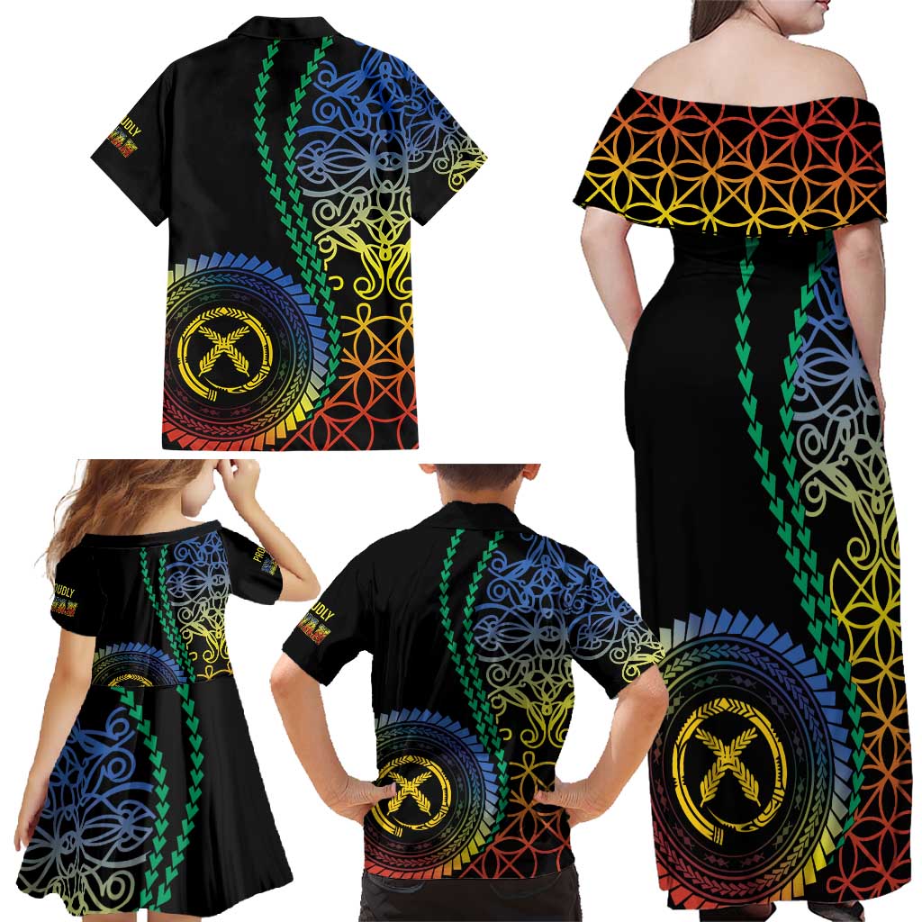Proudly Ni-Van Sandroing Inspired Family Matching Off Shoulder Maxi Dress and Hawaiian Shirt Tafea Classic Style LT7 - Polynesian Pride