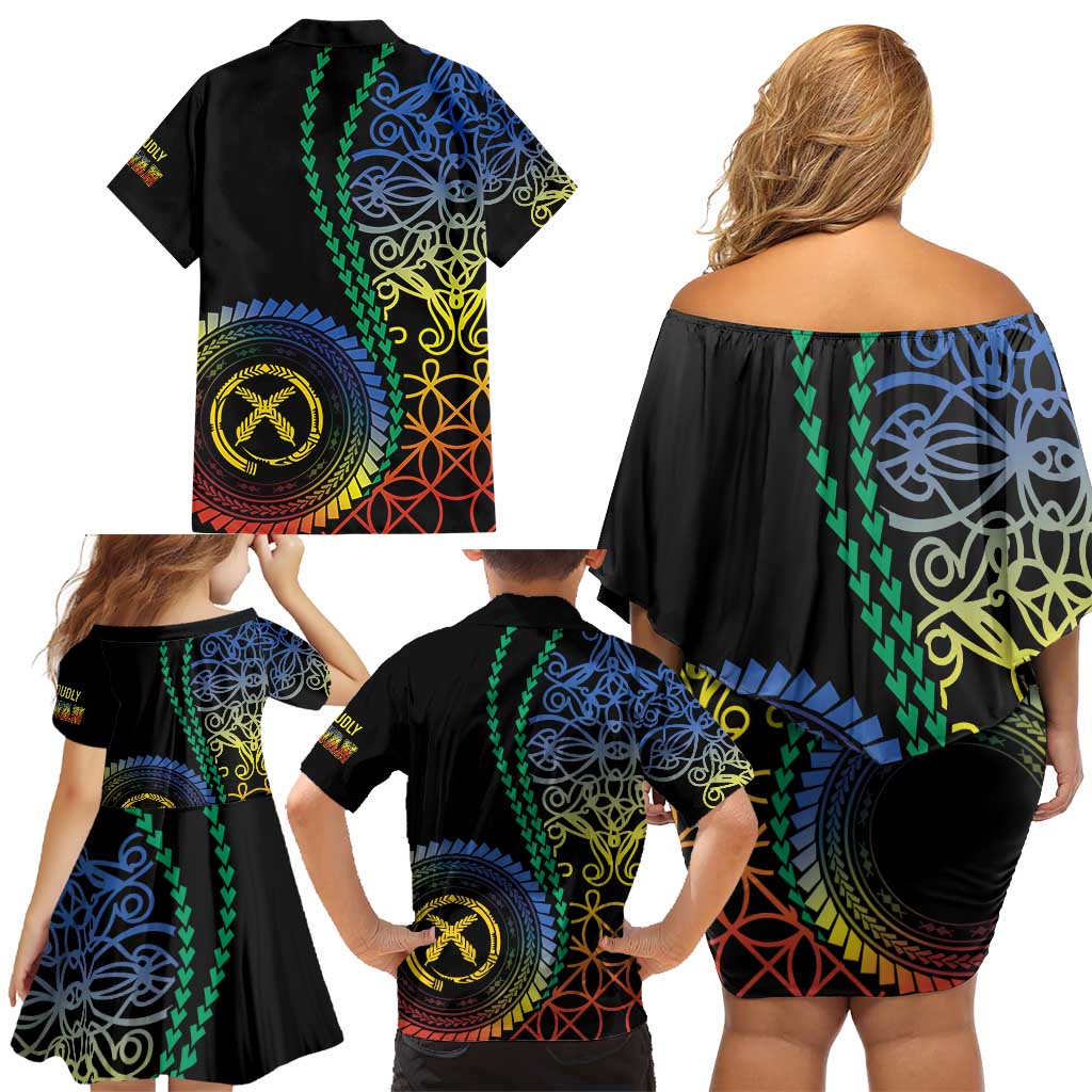 Proudly Ni-Van Sandroing Inspired Family Matching Off Shoulder Short Dress and Hawaiian Shirt Tafea Classic Style LT7 - Polynesian Pride