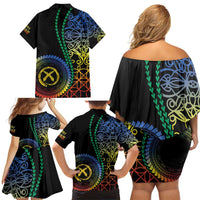 Proudly Ni-Van Sandroing Inspired Family Matching Off Shoulder Short Dress and Hawaiian Shirt Tafea Classic Style LT7 - Polynesian Pride