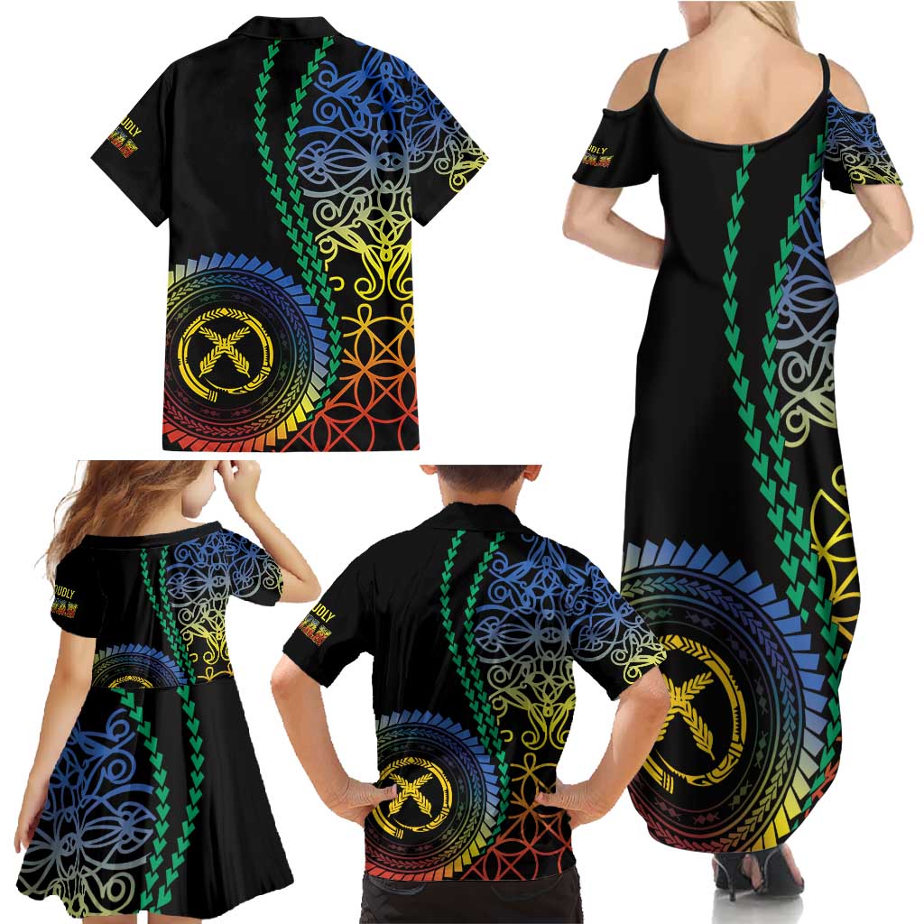 Proudly Ni-Van Sandroing Inspired Family Matching Summer Maxi Dress and Hawaiian Shirt Tafea Classic Style LT7 - Polynesian Pride