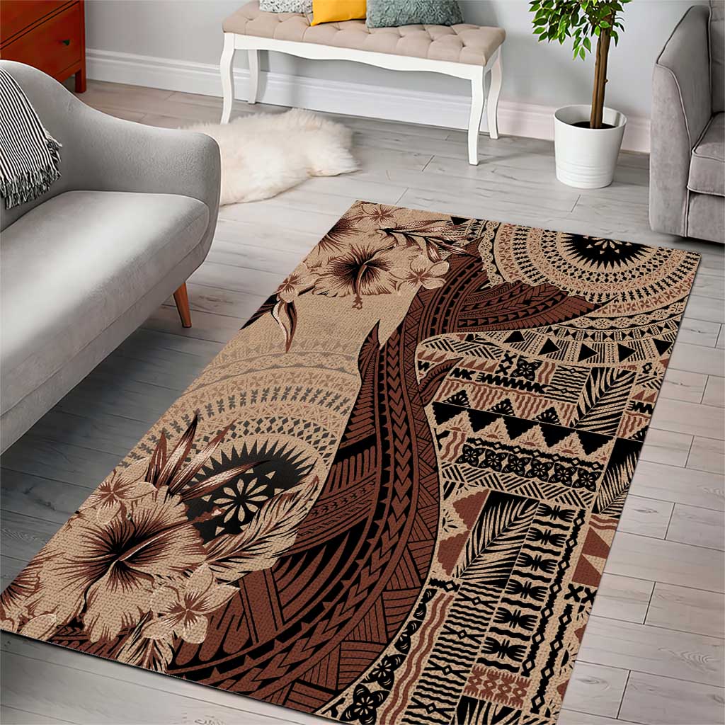 Bula Fiji Area Rug Shark Tail Beige Masi Tapa LT7 - Polynesian Pride