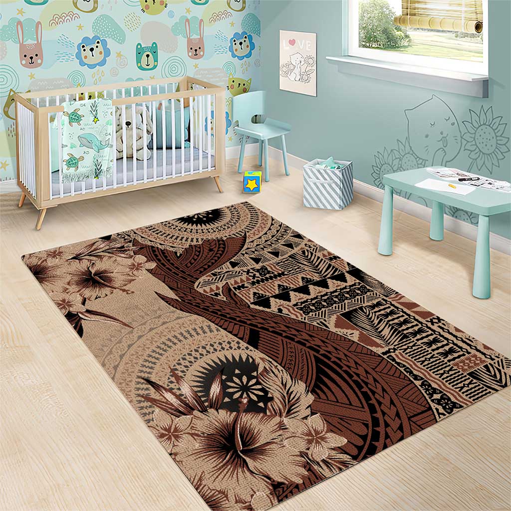 Bula Fiji Area Rug Shark Tail Beige Masi Tapa LT7 - Polynesian Pride