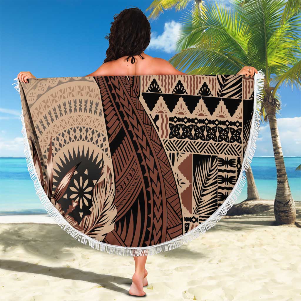 Bula Fiji Beach Blanket Shark Tail Beige Masi Tapa