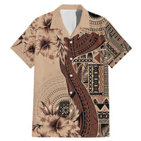 Bula Fiji Family Matching Mermaid Dress and Hawaiian Shirt Shark Tail Beige Masi Tapa LT7 Dad's Shirt - Short Sleeve Beige - Polynesian Pride