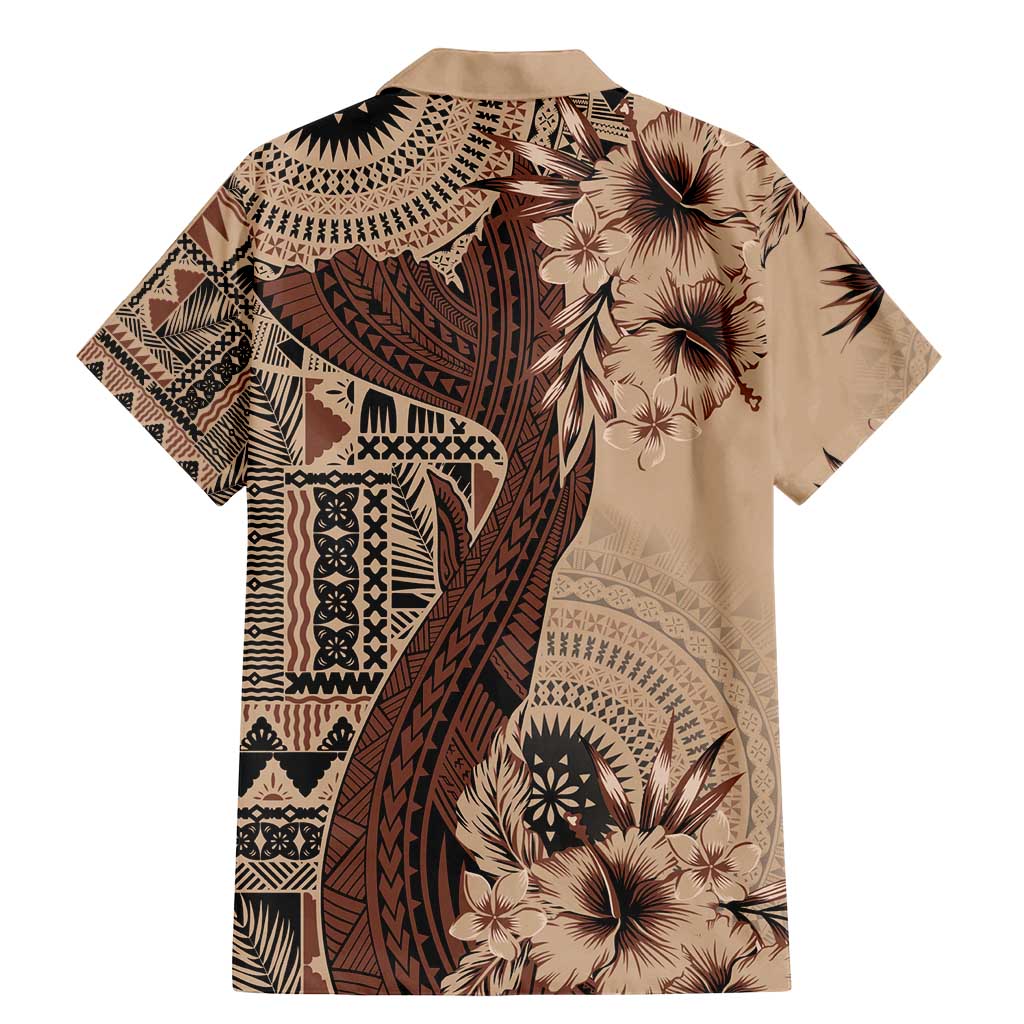 Bula Fiji Family Matching Mermaid Dress and Hawaiian Shirt Shark Tail Beige Masi Tapa LT7 - Polynesian Pride