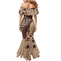 Bula Fiji Family Matching Mermaid Dress and Hawaiian Shirt Shark Tail Beige Masi Tapa LT7 - Polynesian Pride