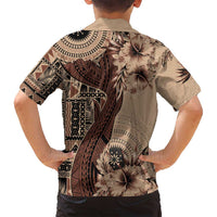 Bula Fiji Family Matching Off Shoulder Maxi Dress and Hawaiian Shirt Shark Tail Beige Masi Tapa LT7 - Polynesian Pride