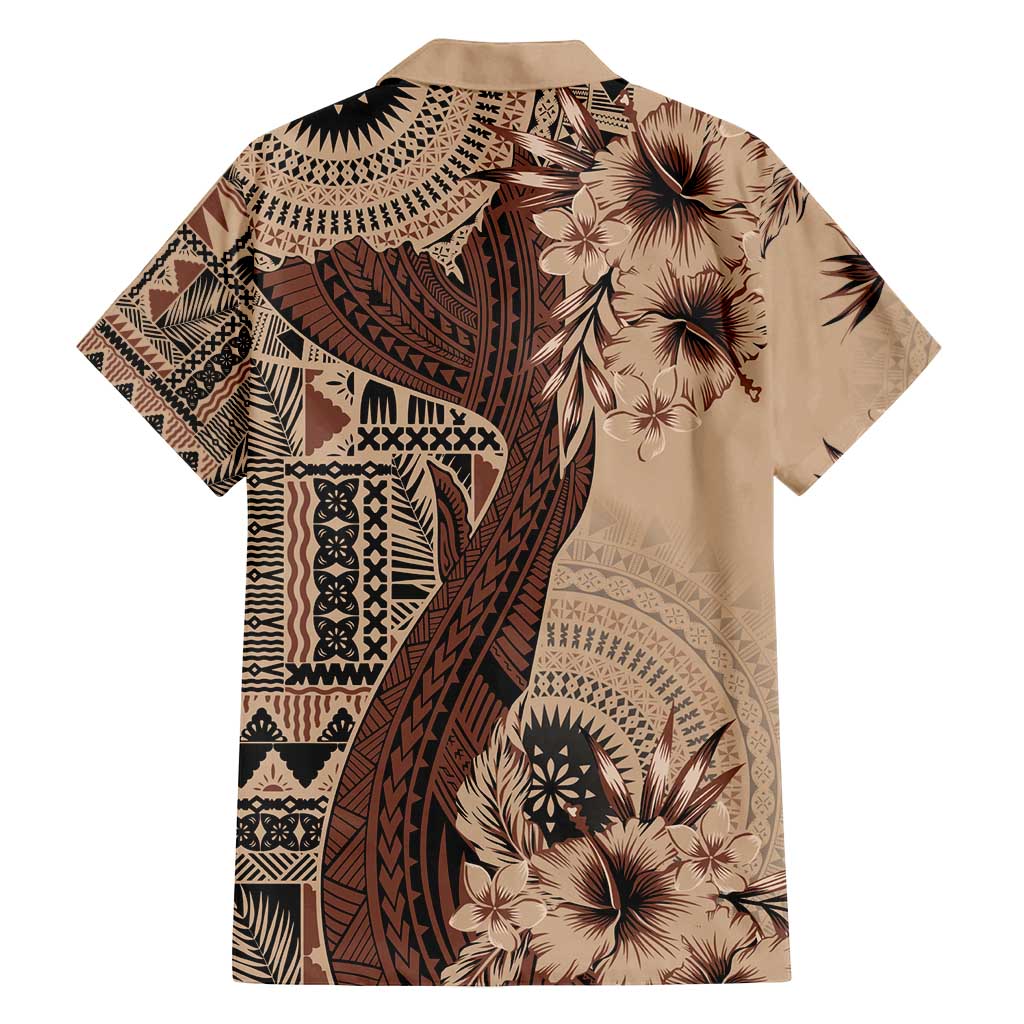 Bula Fiji Family Matching Off Shoulder Maxi Dress and Hawaiian Shirt Shark Tail Beige Masi Tapa LT7 - Polynesian Pride