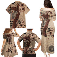 Bula Fiji Family Matching Puletasi and Hawaiian Shirt Shark Tail Beige Masi Tapa LT7 - Polynesian Pride