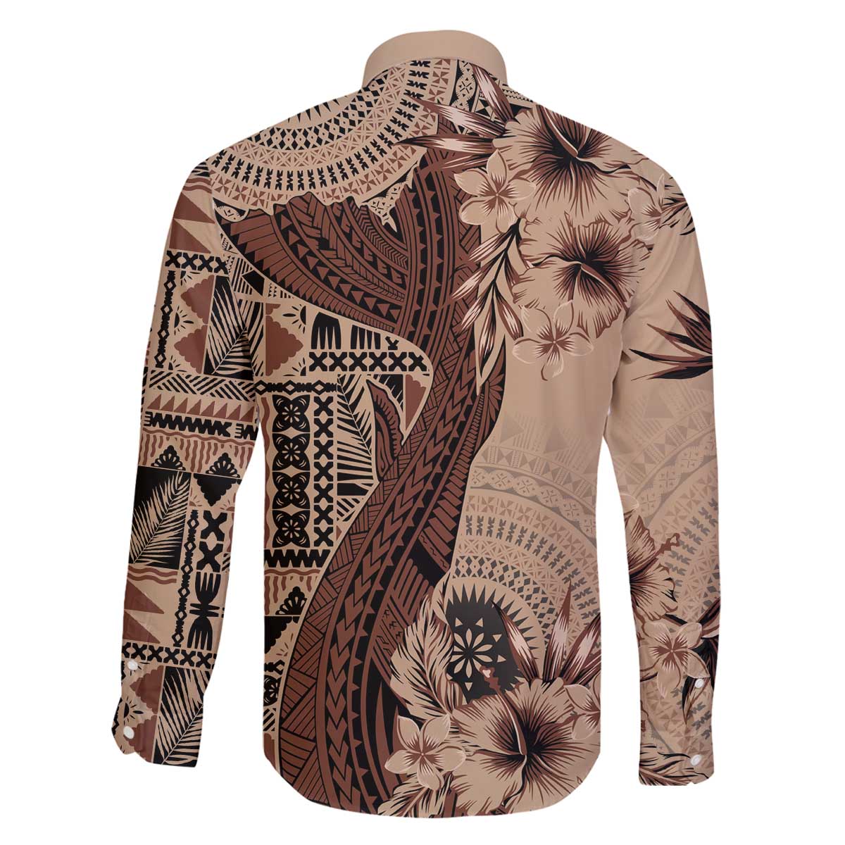 Bula Fiji Family Matching Puletasi and Hawaiian Shirt Shark Tail Beige Masi Tapa LT7 - Polynesian Pride
