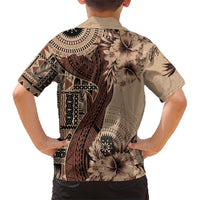 Bula Fiji Family Matching Short Sleeve Bodycon Dress and Hawaiian Shirt Shark Tail Beige Masi Tapa LT7 - Polynesian Pride