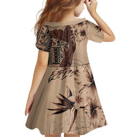 Bula Fiji Family Matching Short Sleeve Bodycon Dress and Hawaiian Shirt Shark Tail Beige Masi Tapa LT7 - Polynesian Pride