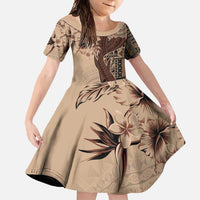 Bula Fiji Family Matching Summer Maxi Dress and Hawaiian Shirt Shark Tail Beige Masi Tapa LT7 Daughter's Dress Beige - Polynesian Pride