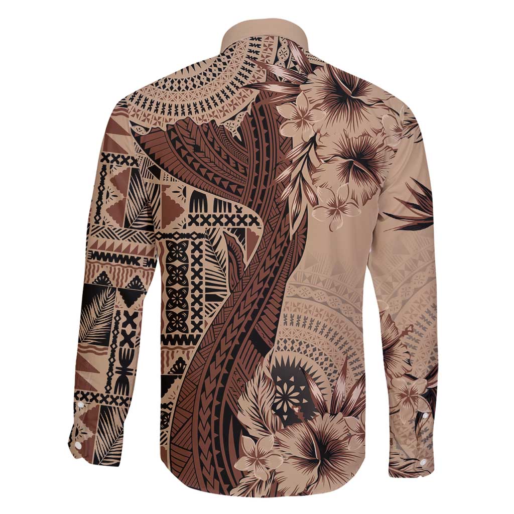 Bula Fiji Family Matching Summer Maxi Dress and Hawaiian Shirt Shark Tail Beige Masi Tapa LT7 - Polynesian Pride