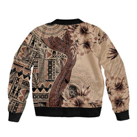 Bula Fiji Sleeve Zip Bomber Jacket Shark Tail Beige Masi Tapa LT7 - Polynesian Pride