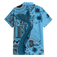 Bula Fiji Family Matching Long Sleeve Bodycon Dress and Hawaiian Shirt Shark Tail Turquoise Masi Tapa LT7 - Polynesian Pride