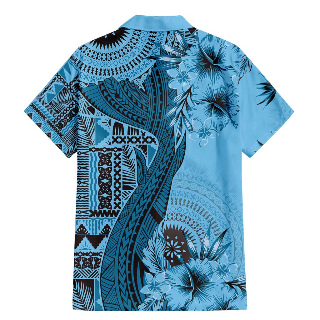 Bula Fiji Family Matching Mermaid Dress and Hawaiian Shirt Shark Tail Turquoise Masi Tapa LT7 - Polynesian Pride
