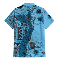 Bula Fiji Family Matching Mermaid Dress and Hawaiian Shirt Shark Tail Turquoise Masi Tapa LT7 - Polynesian Pride
